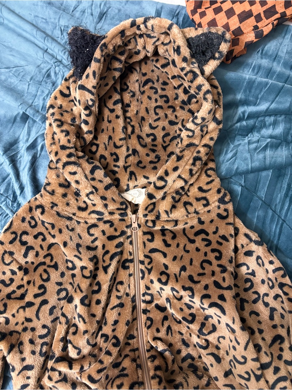 Joyfolie Leopard-Print Faux Fur Hooded Teddy Jacket in Brown and Black